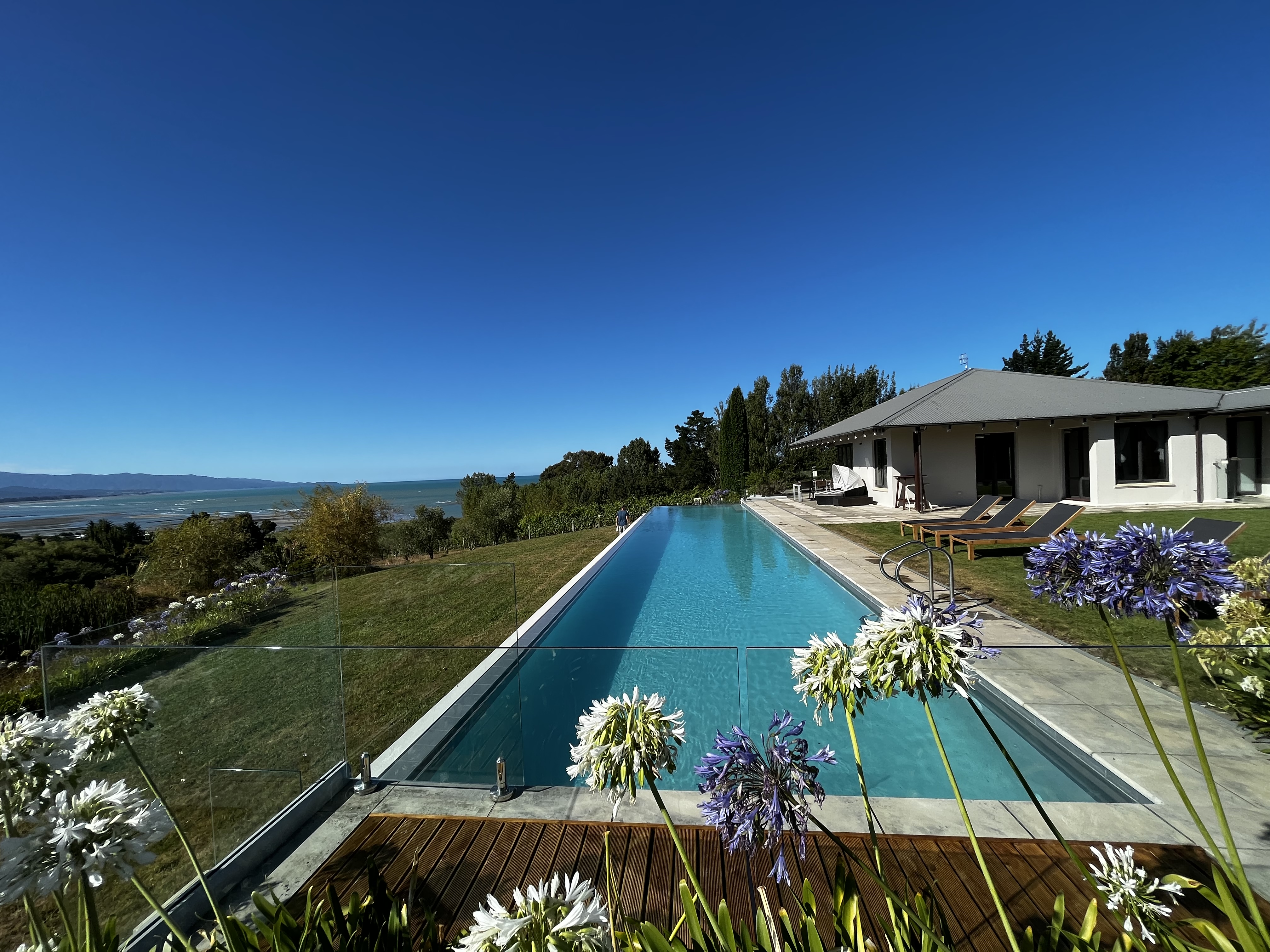 The 22 infinity pool overlooking the Tasman Bay and Moutere Inlet.