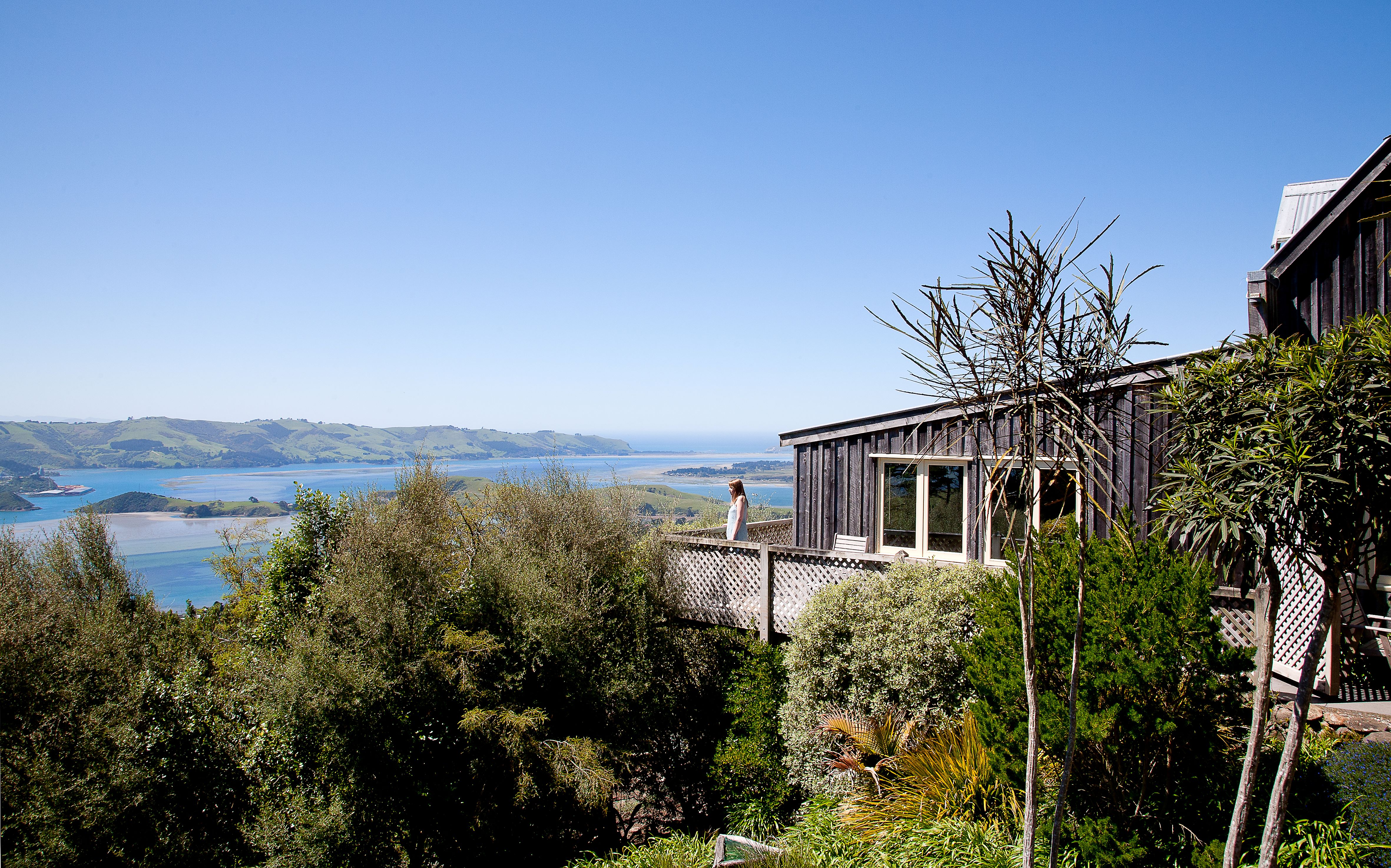 Larnach Lodge and view across Otago Peninsula