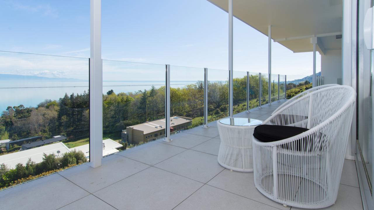 Balcony seating area.
