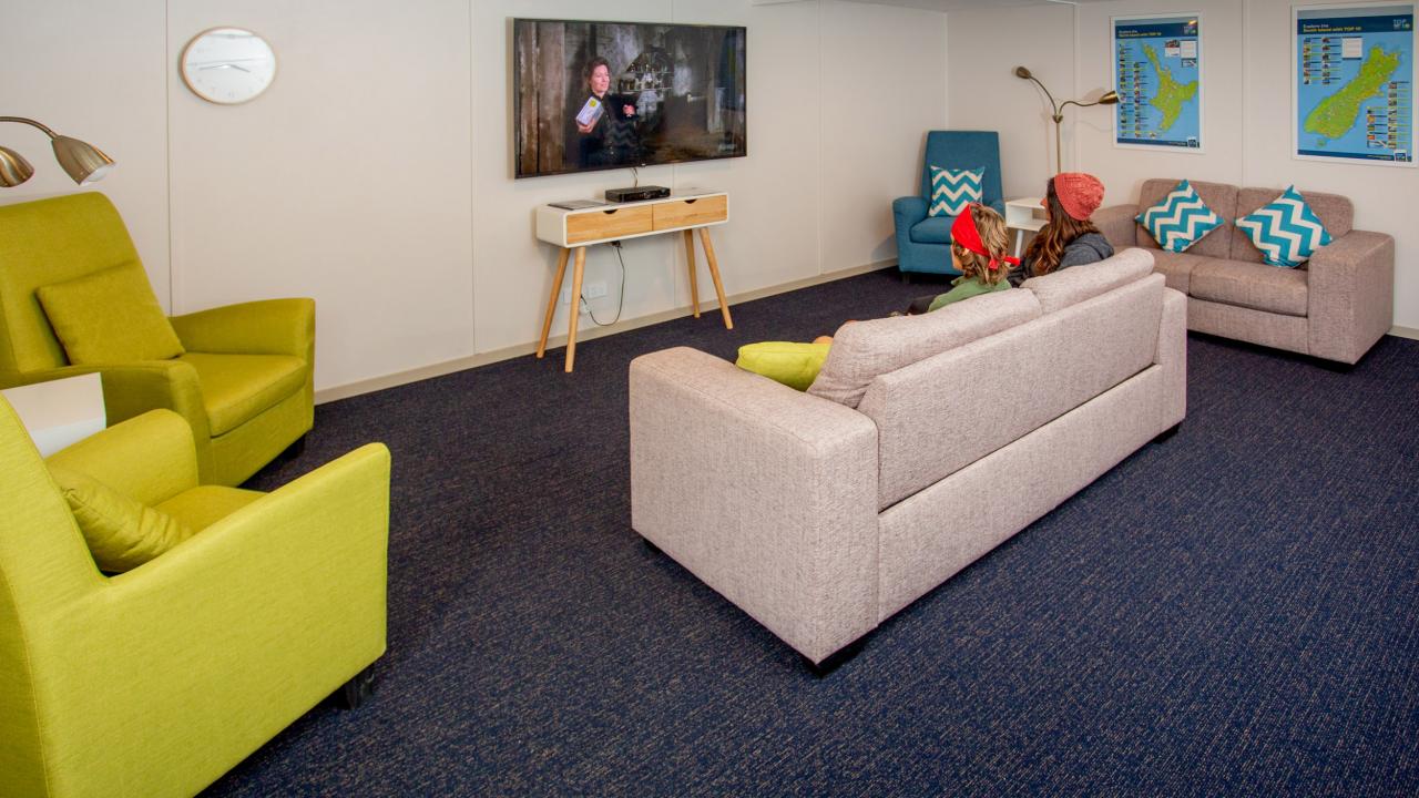 Communal TV Lounge with SKY 50+ channels at Ohakune TOP 10 Holiday Park