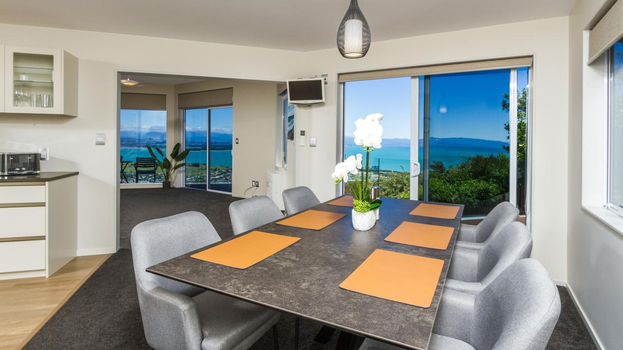 Comfortable dining area with sea views
