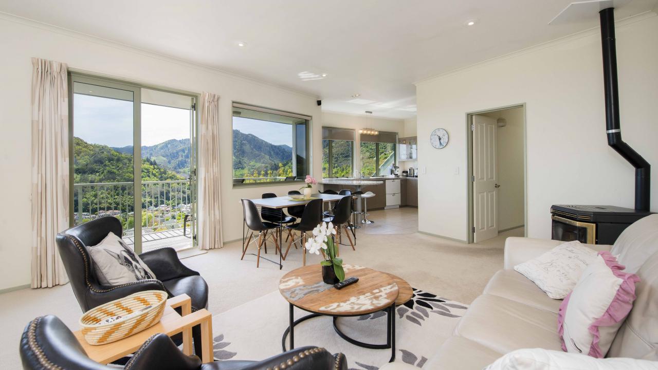 Open living, dining, kitchen area