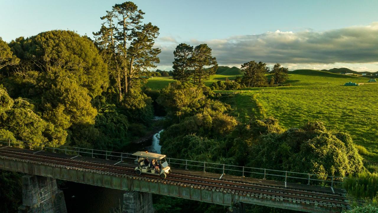 Traversing one of the line's 98 hand-made bridges