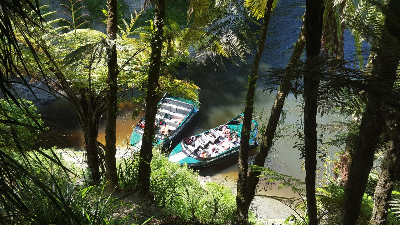 Jetboats parked up at the Mangapurua Landing