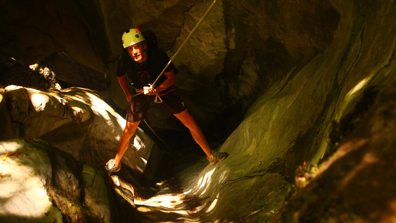 Abseiling into Blue Creek in the Kahurangi National Park