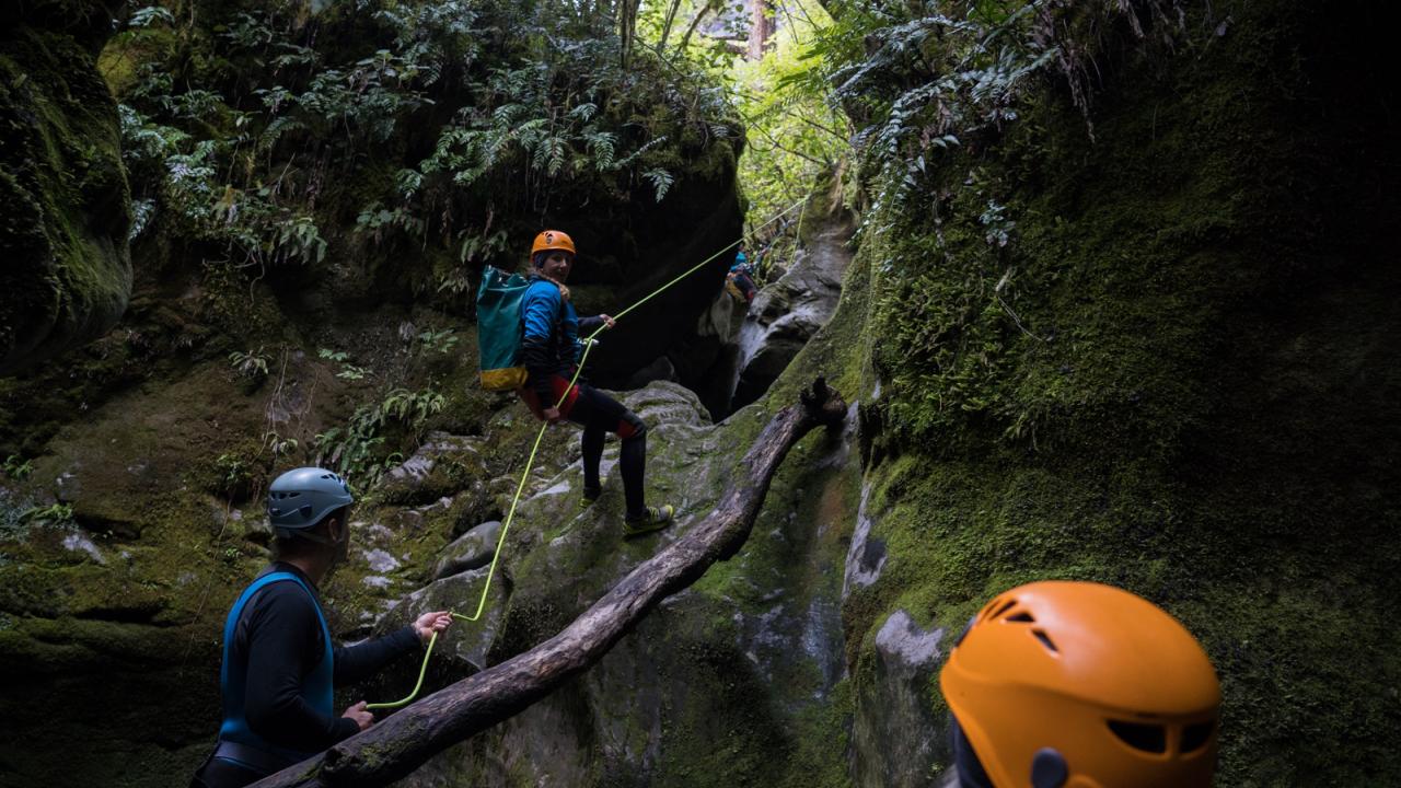 Abseiling into Dry Chasm aka Blue Creek