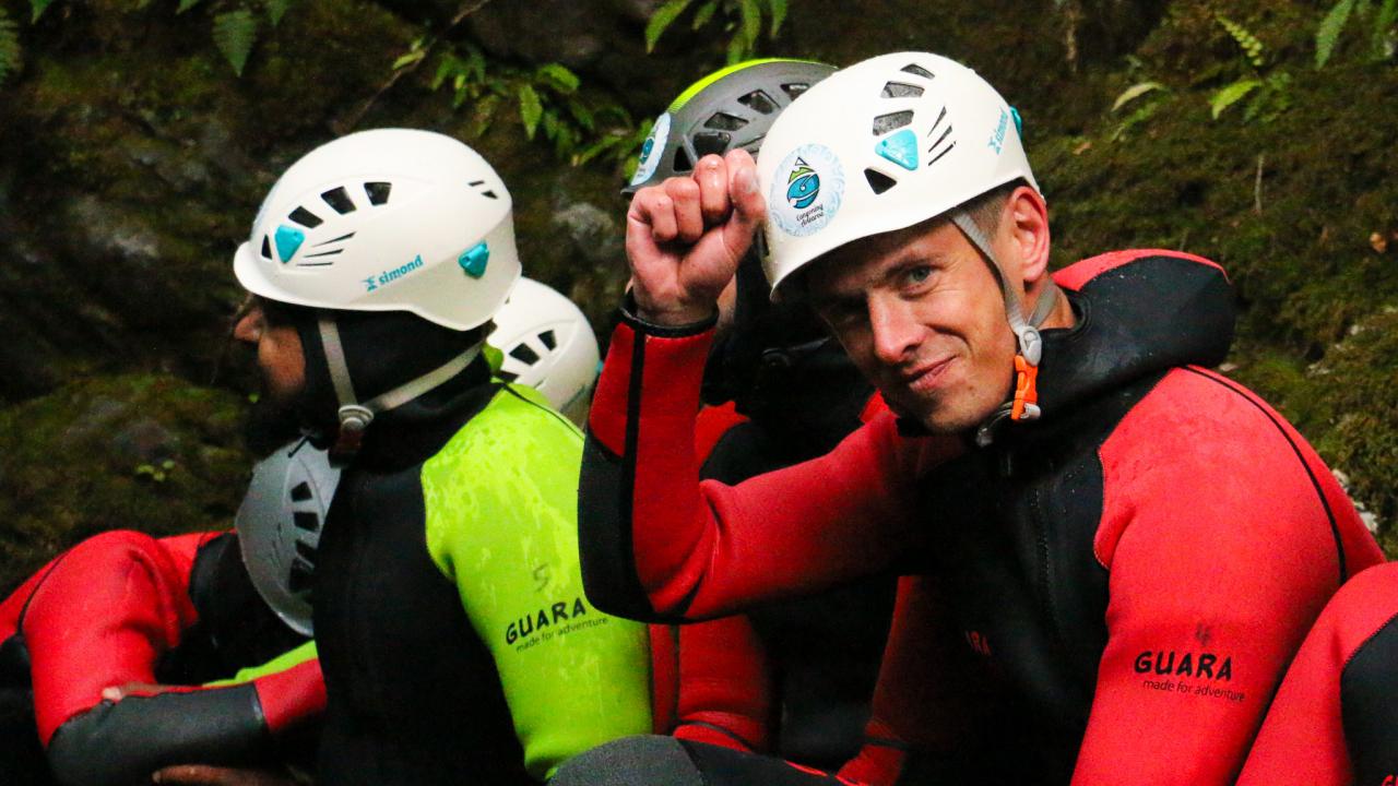 The OK sign with a happy canyoneer