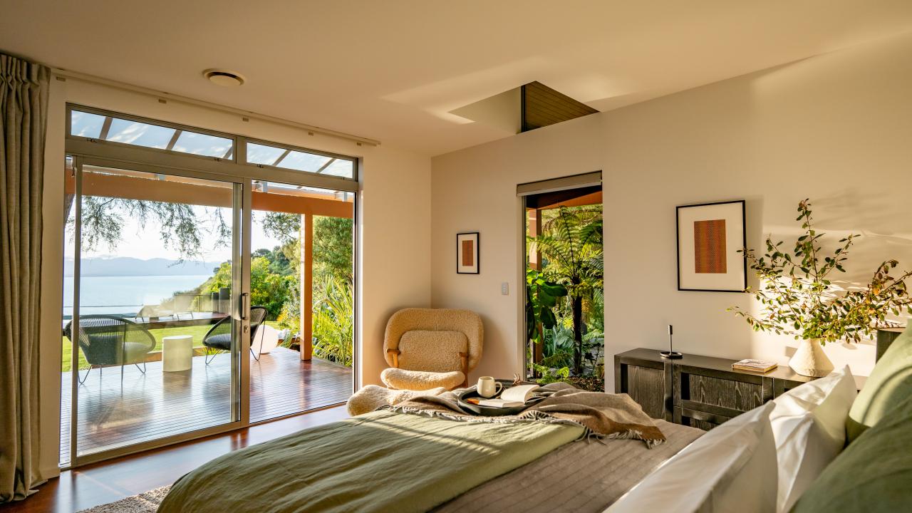 The Okoro Suite available for individual bookings for two guests, with large walk in wardrobe, ensuite bathroom, private office and lounge area all with direct outdoor access and spectacular views.