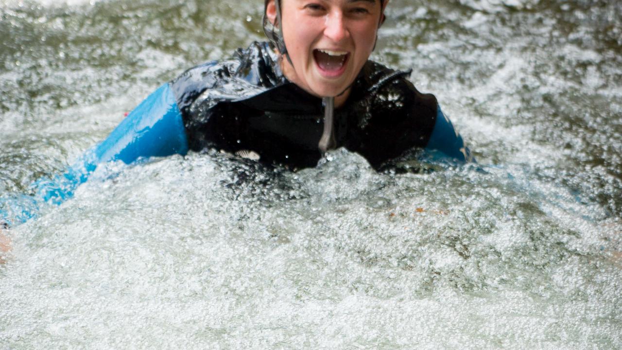 The reaction after an exhilirating slide.