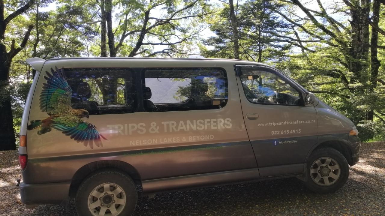Our comfortable van to take you to the back of our backyard