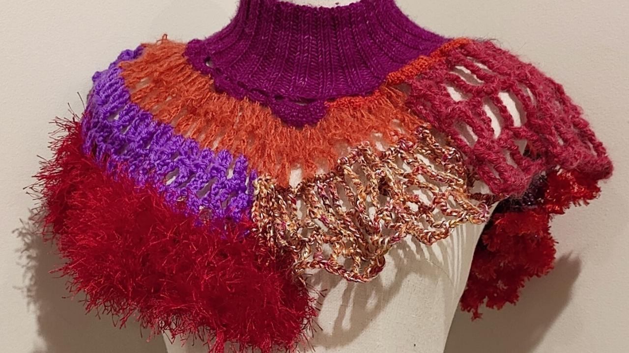 A fashionable crocheted collar made at our Freeform Crochet Neck Piece Workshop.
