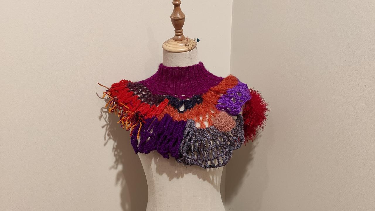 A fashionable crocheted collar made at our Freeform Crochet Neck Piece Workshop.