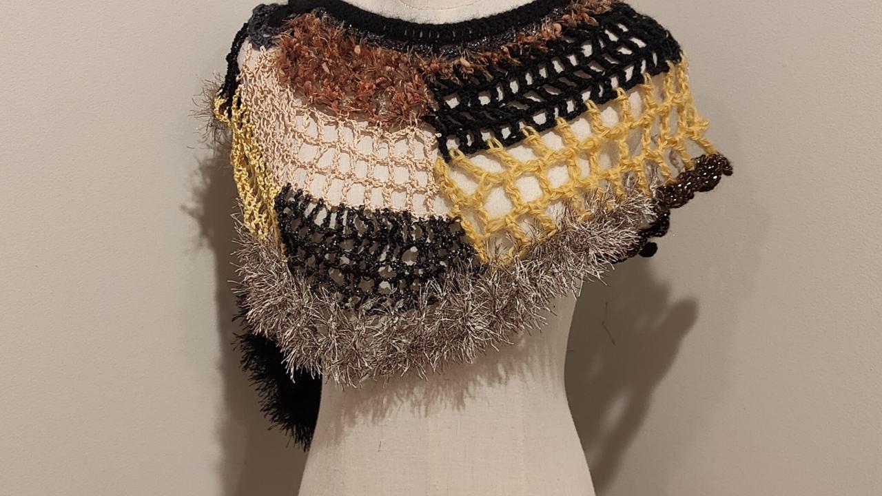 A fashionable crocheted collar made at our Freeform Crochet Neck Piece Workshop.