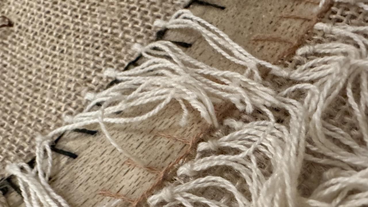 A snippet of student handiwork during their Next Level Coffee Sacks Workshop.