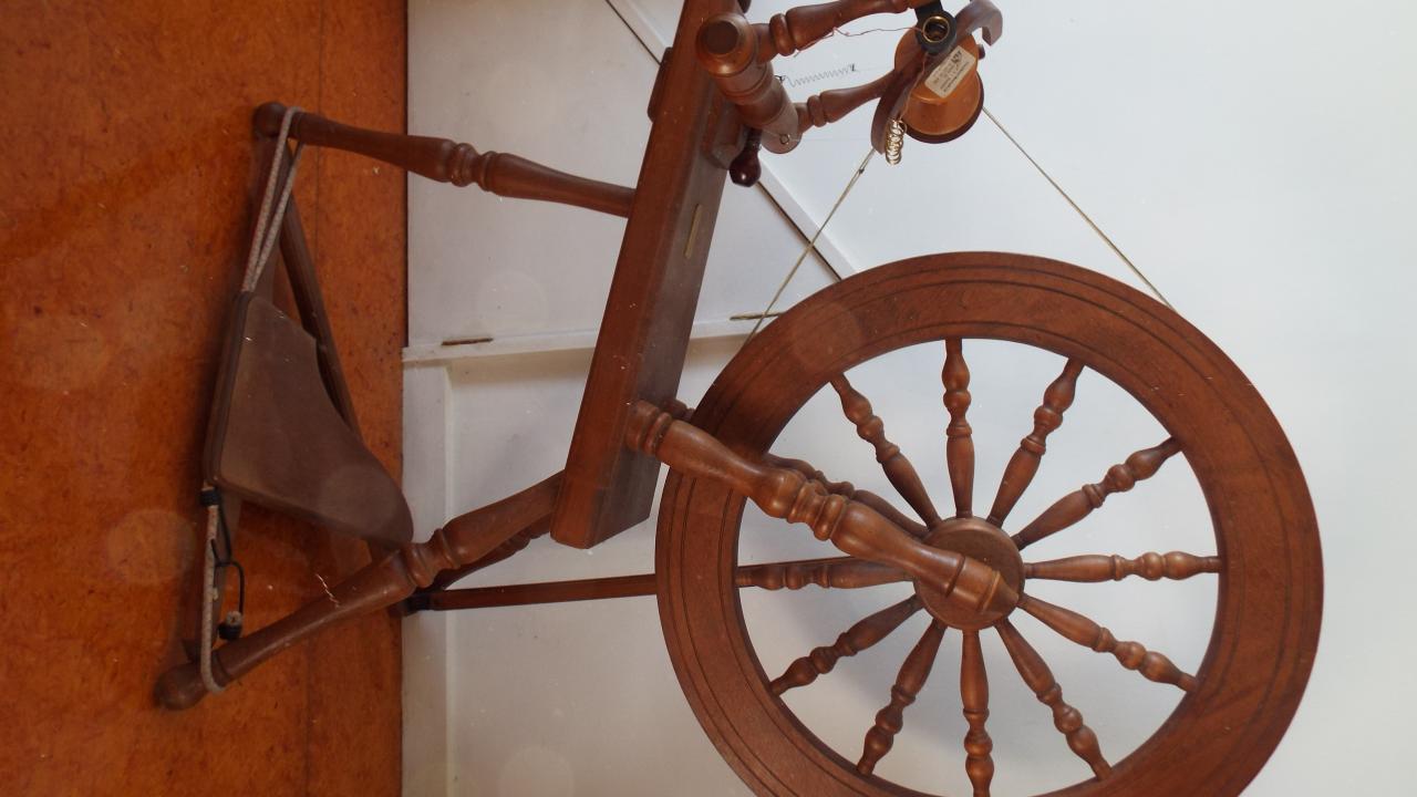 A spinning wheel used by students in our advanced Beyond the Basics: Making Wool Do What You Want Workshop.