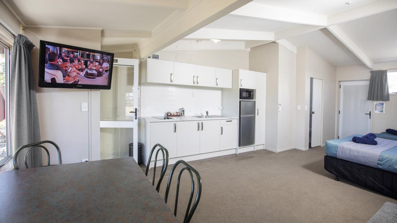 Studio kitchen, dining and living area