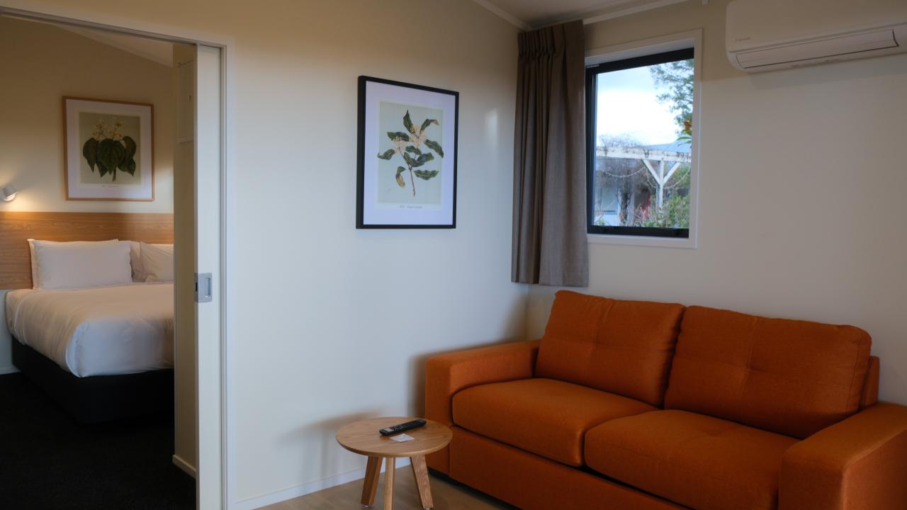Our spacious 29m2 one-bedroom Garden Suites, opened in May 2025, features a lounge and separate bedroom for premium comfort.