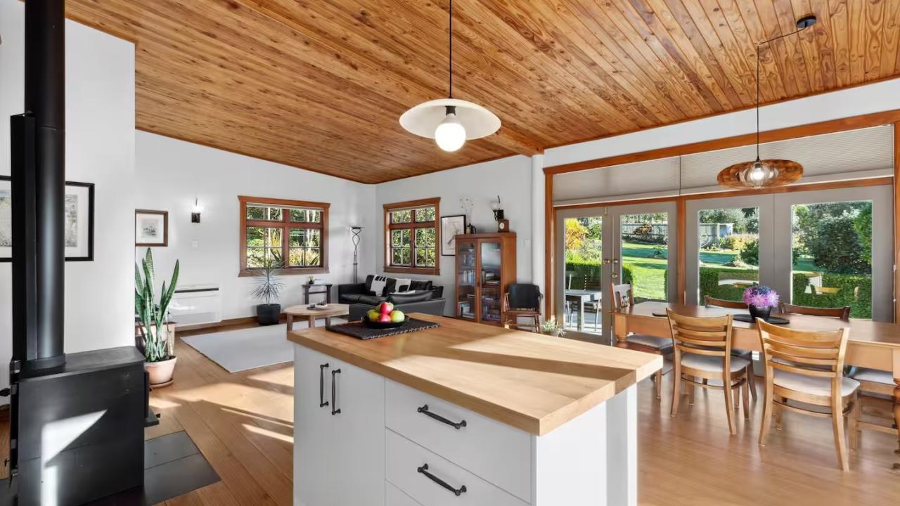 View from the kitchen into the open plan living area.