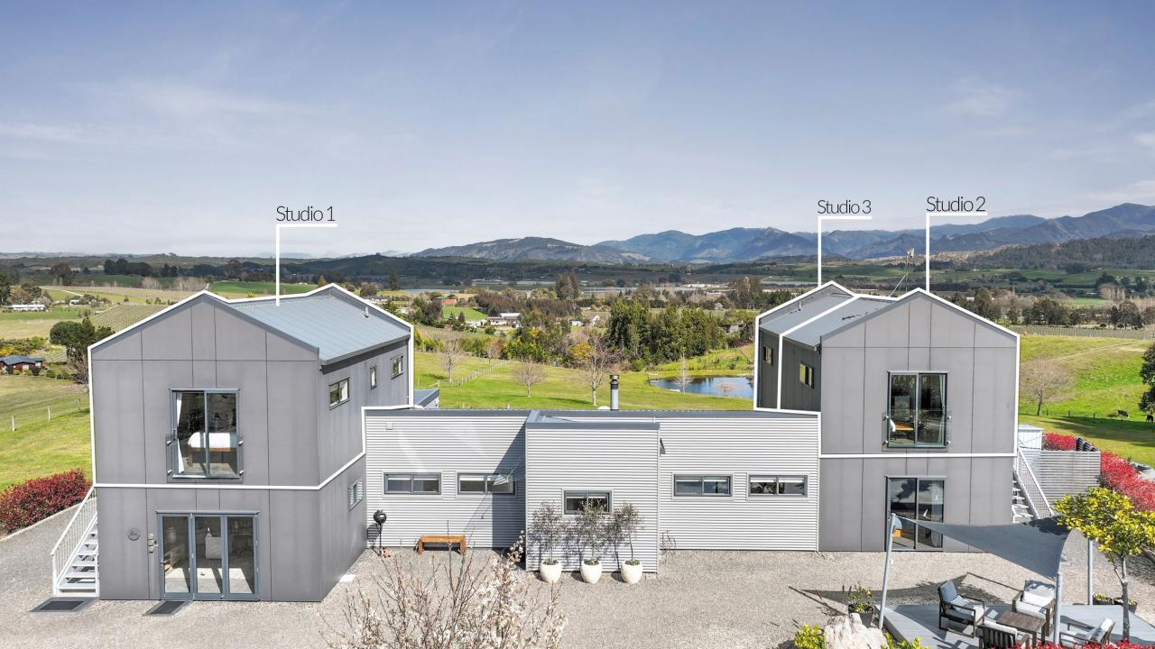 Birds-eye view showing location of all 3 studios