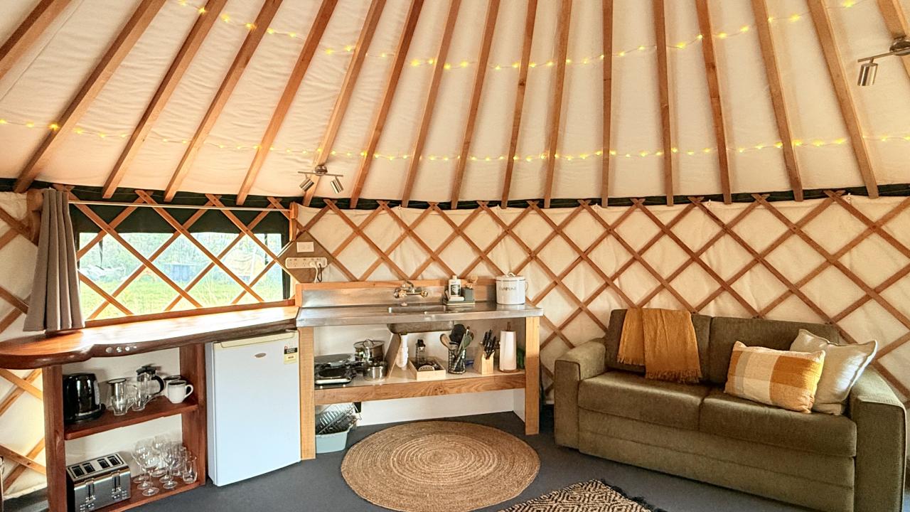 A kitchen area for self-catering (includes electric double hot plate, fridge, toaster & kettle).