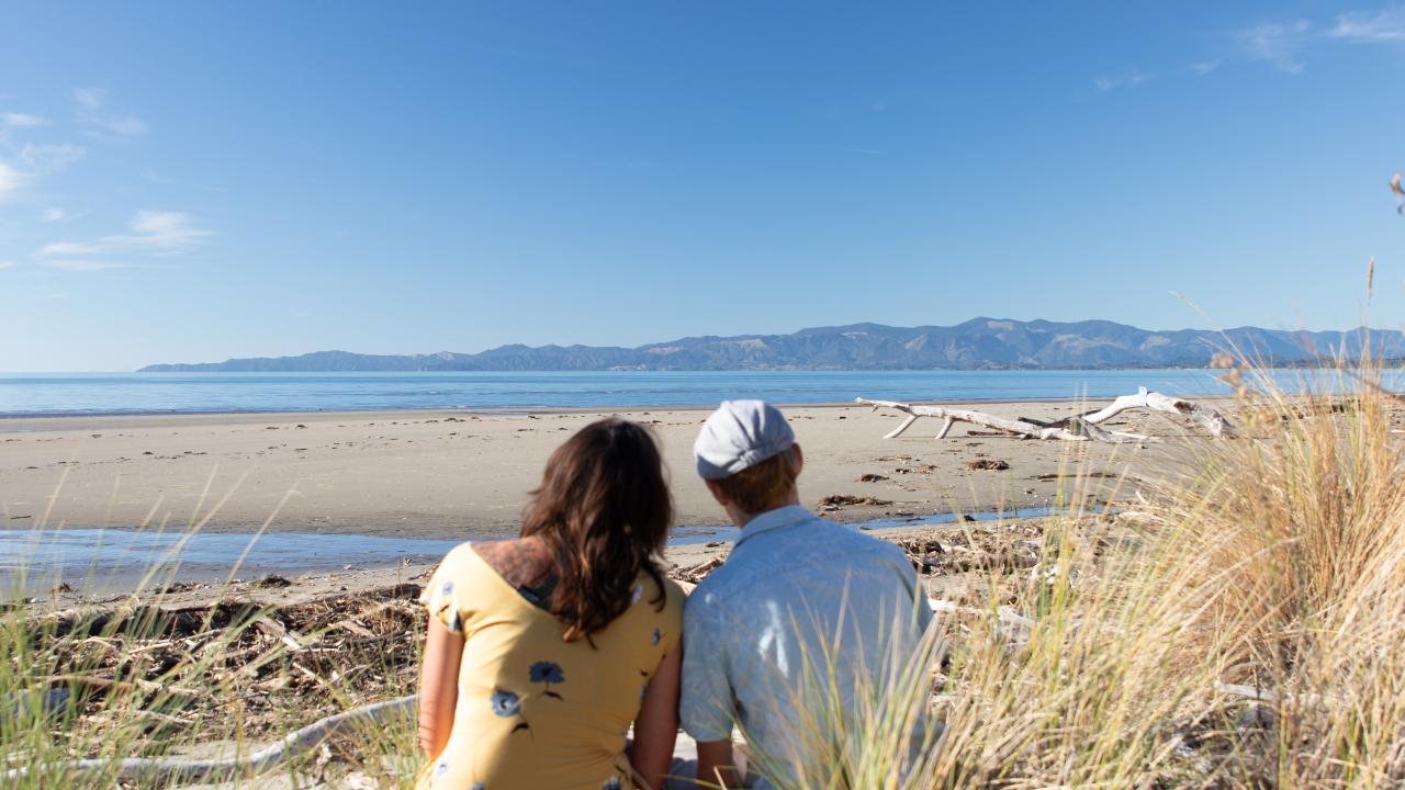 Relax on this quiet beach steps away from the yurt.