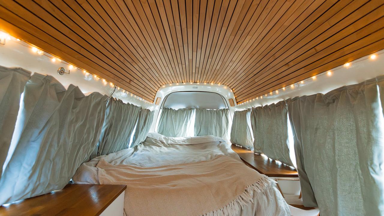 Bed with curtains drawn