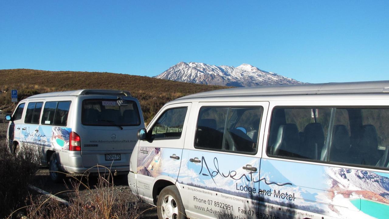 At the Start of the Tongariro Alpine Crossing with Mt Ruapehu in the background