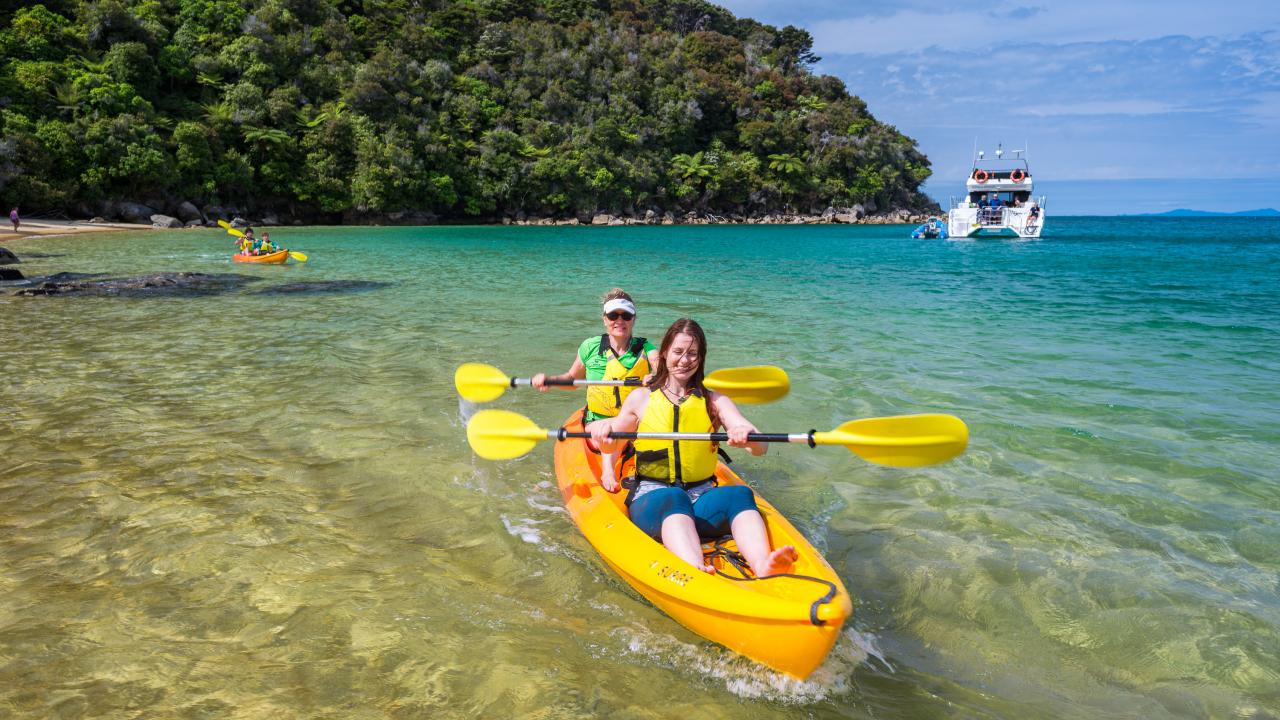 Kayak the beautiful Abel Tasman coastline on our shared day trip.