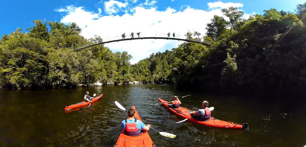 Falls river swing bridge in the Abel Tasman