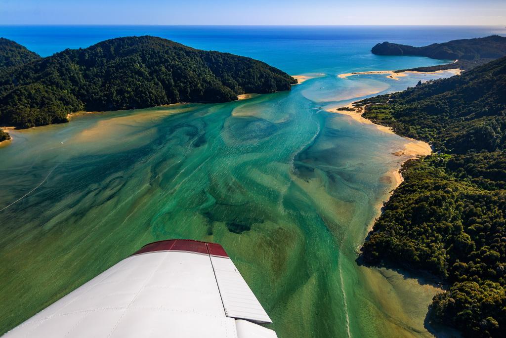 The azure waters of Abel Tasman on a Golden Bay Air scenic flight